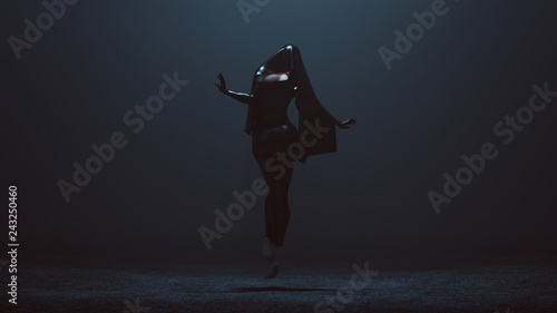 Tableau sur toile Floating Black Demon Nun Shrink Wrapped Futuristic Haute Couture Dress Abstract