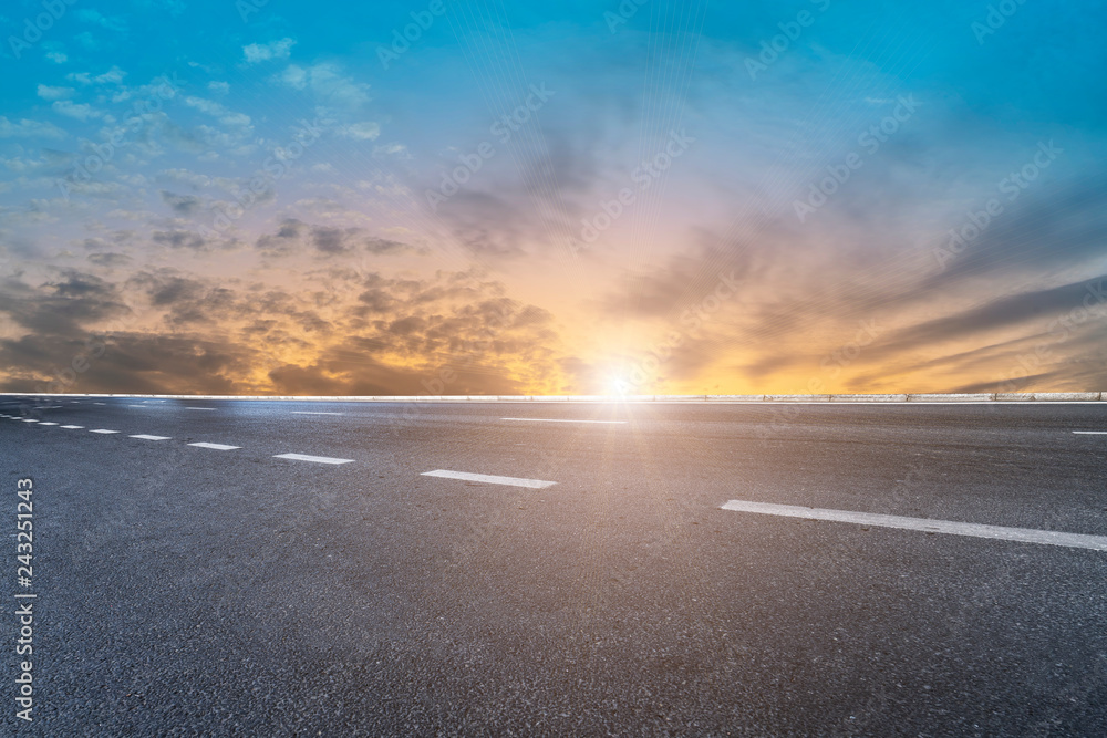 Naklejka premium Air highway asphalt road and beautiful sky scenery