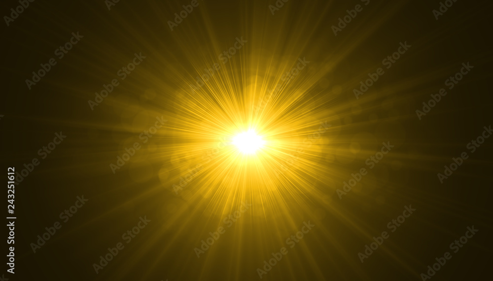 glowing light burst explosion on black background. light effect decoration with ray.	