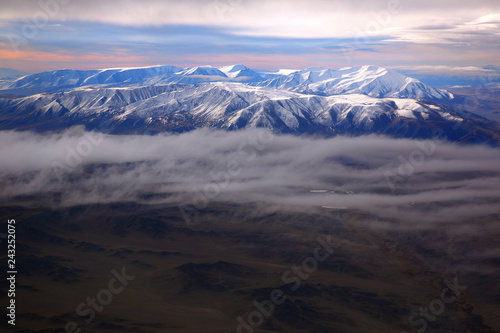 Aerial view of the beautiful high mountain in the city of Bayan-Ulgii in Mongolia
