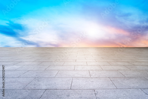 Empty Plaza Floor Bricks and Beautiful Natural Landscape