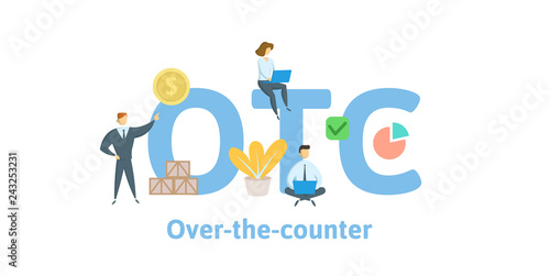 OTC, Over The Counter. Concept with keywords, letters and icons. Colored flat vector illustration. Isolated on white background. photo