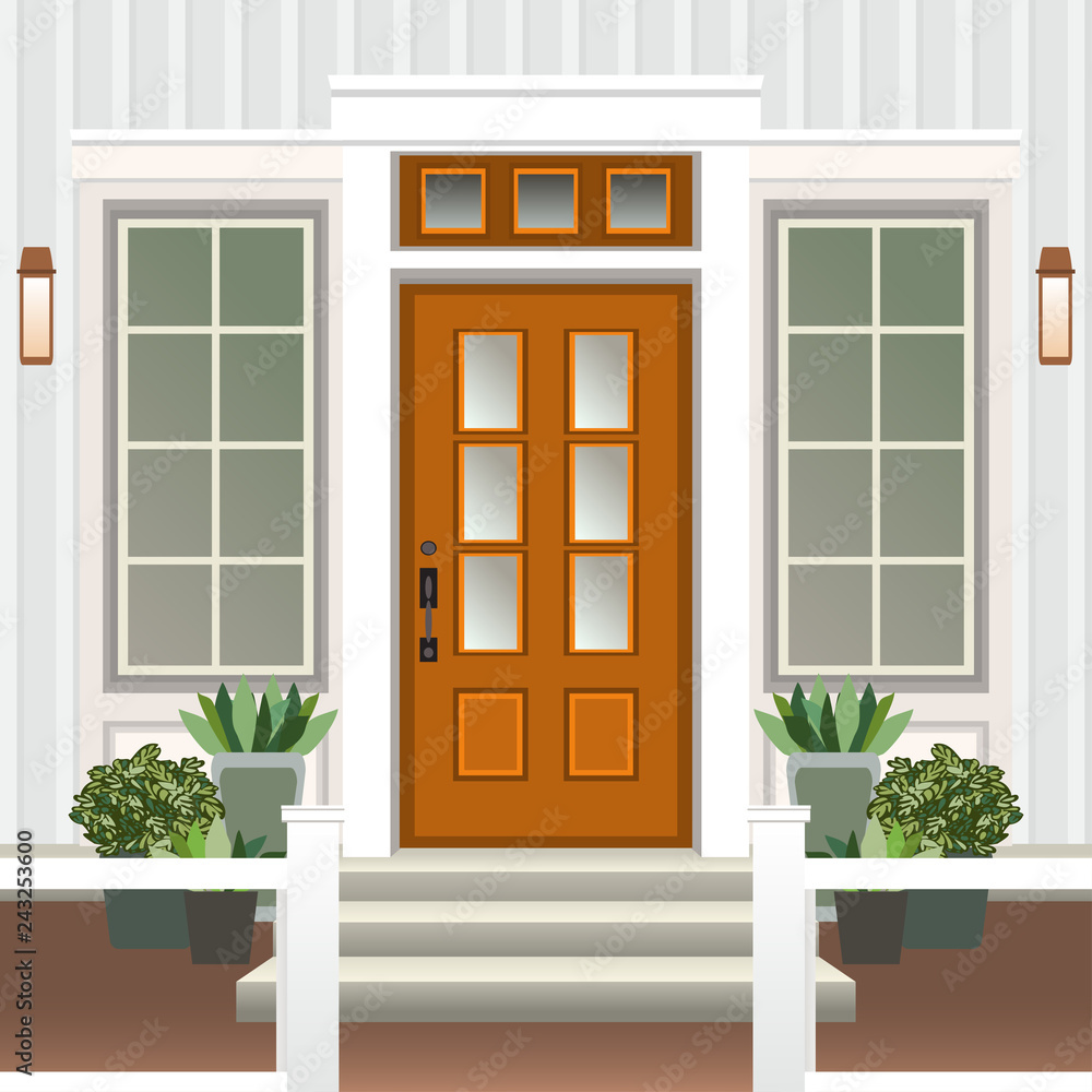 House door front with doorstep and steps window Vector Image
