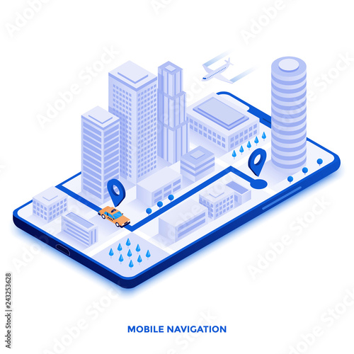 Flat color Modern Isometric Illustration design - Mobile Navigation
