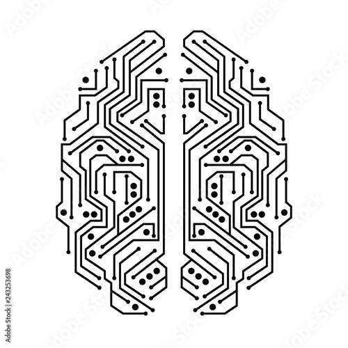 A human brain presented as a microcircuit, black and white