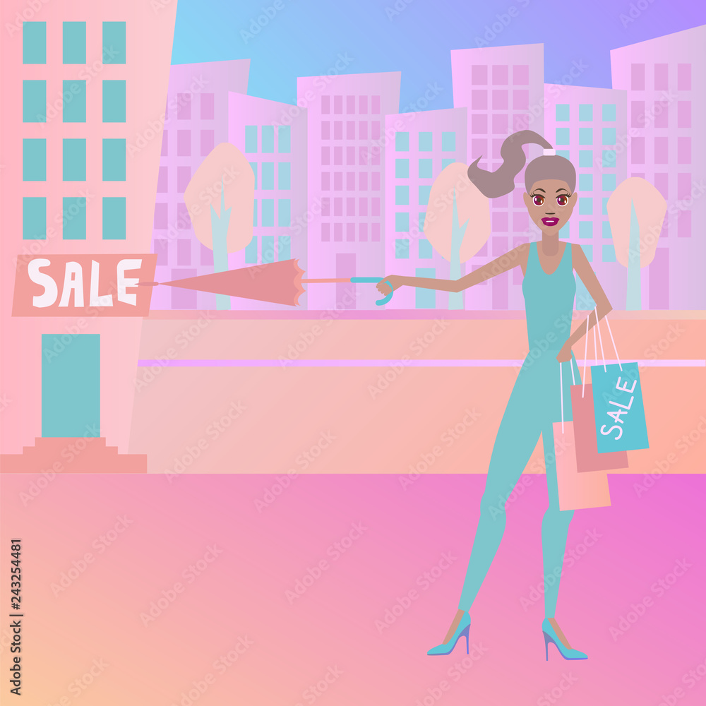 young woman with shopping bags