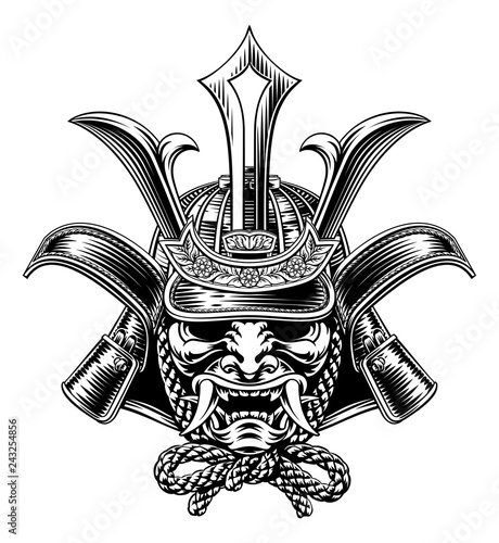 A samurai mask Japanese shogun warrior helmet illustration