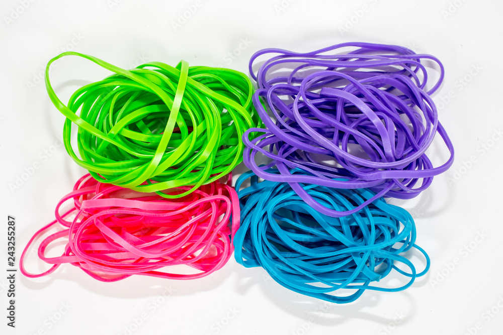 colorful rubbers on a white background