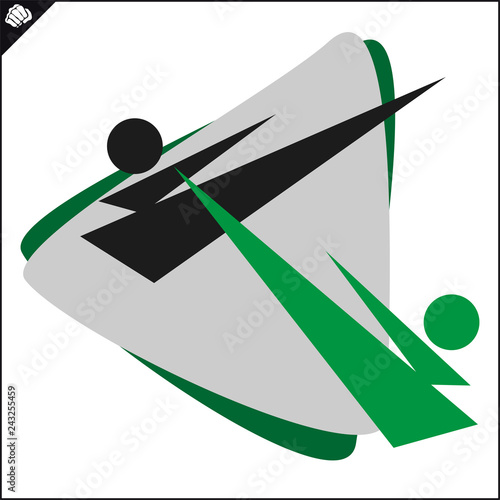 Karate high kick emblem. Martial art colored simbol design. Vector, EPS.