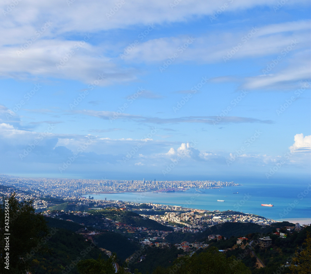 overview of Beirut, Lebanon, shot from Mount Lebanon