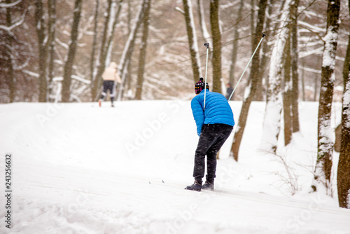 A man goes skiing in the winter Park 