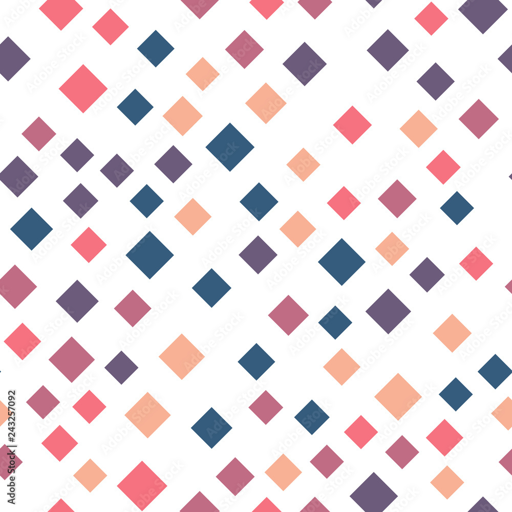 Seamless abstract geometric pattern of squares in random order. Funny, happy and children theme. Simple flat vector illustration. Seamless abstract geometric pattern of squares in random order. Funny, happy and children theme. Simple flat vector illustration.