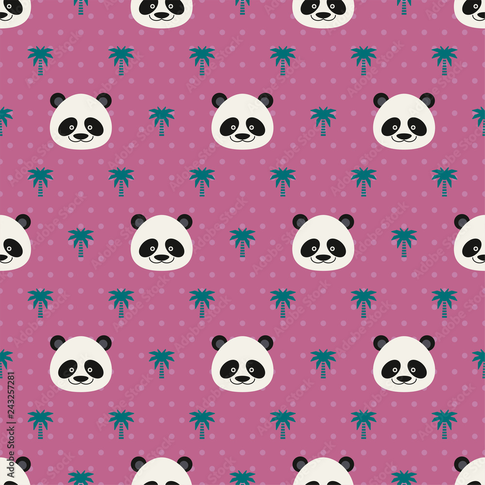 Cartoon vector seamless background. Cute pattern with pandas. Nature, animal, wildlife zoo, reserve theme Cartoon vector seamless background. Cute pattern with pandas. Nature, animal, wildlife zoo, reserve theme