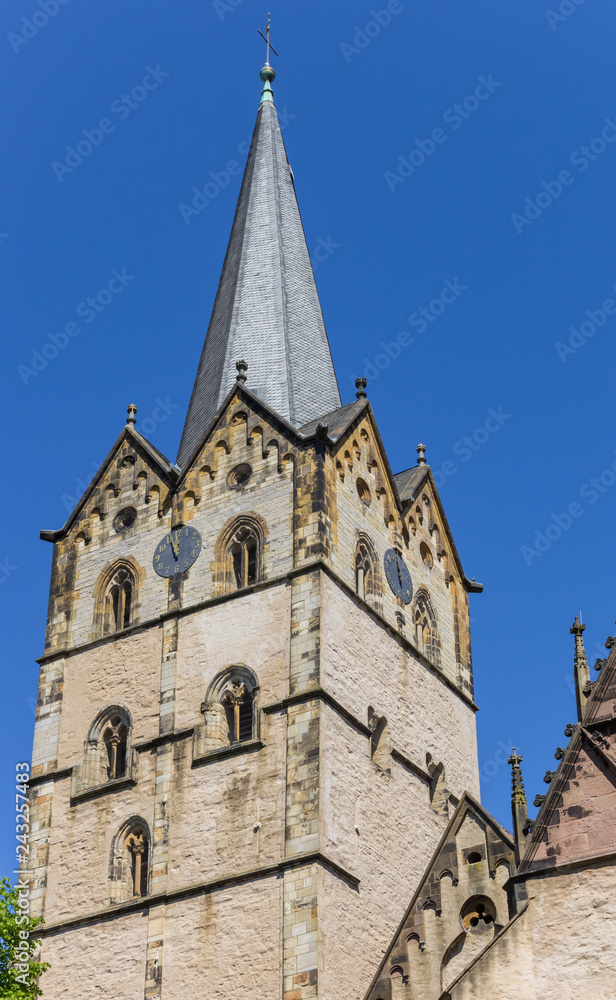 Tower of the historic Munster church in Herford, Germany