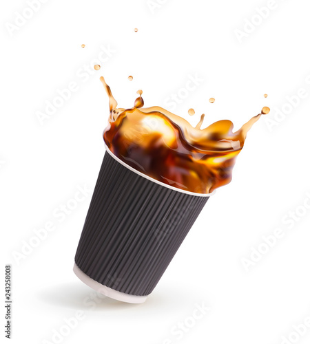 Splash of drink in a glass. Vector realistic illustration on white background.
