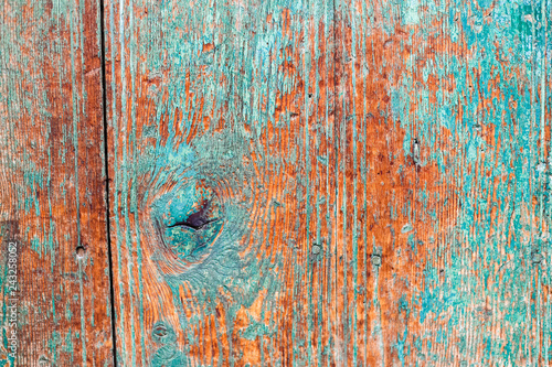 Old wooden background with blue paint. vintage wood texture,