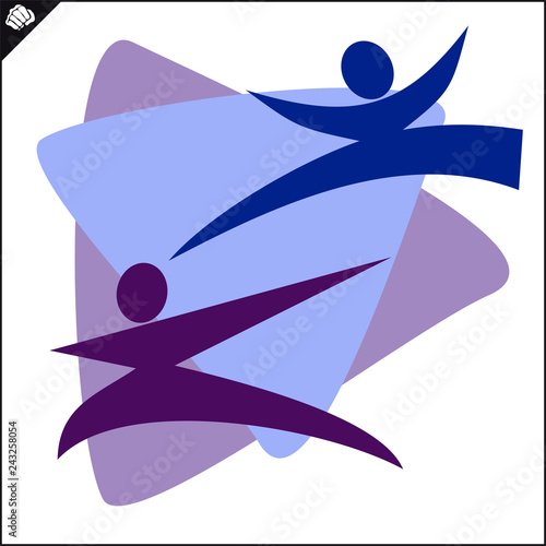Karate high kick emblem. Martial art colored simbol design. Vector, EPS.