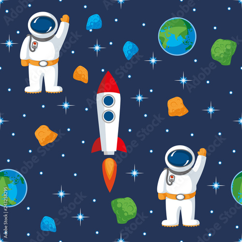 Space Seamless Pattern in Flat Style