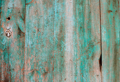 Old wooden background with green paint. vintage wood texture,