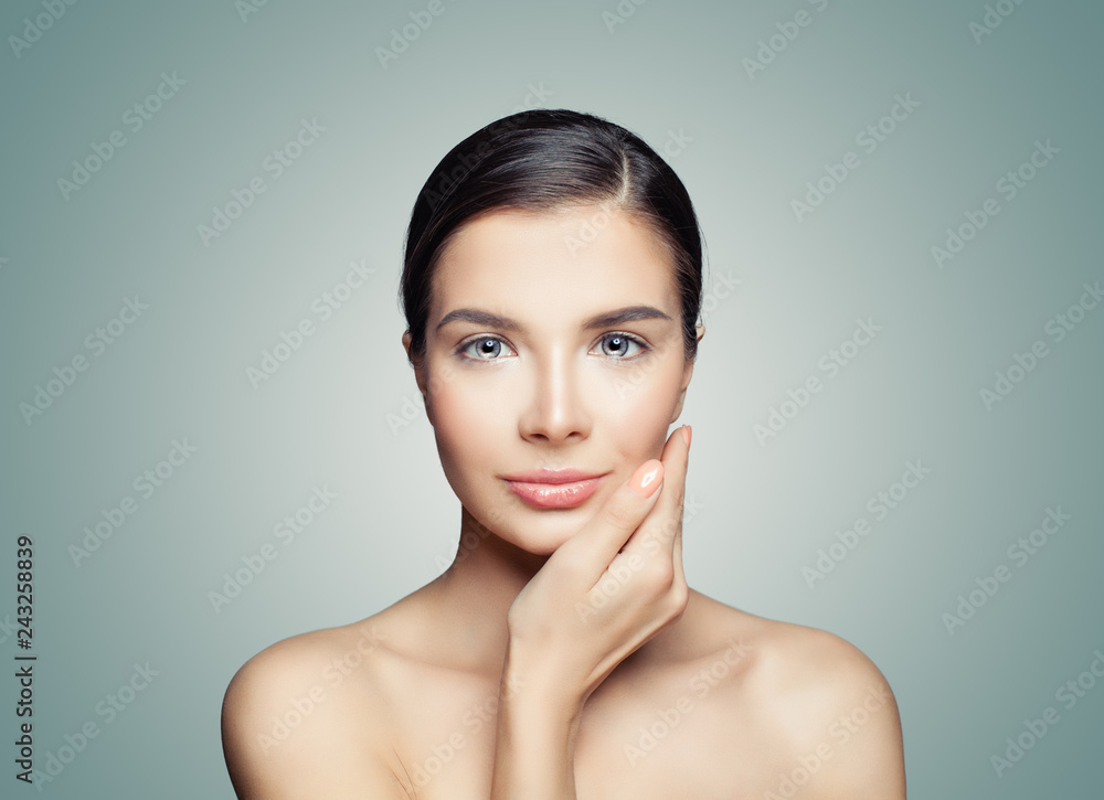 Spa woman female model with healthy skin touching her hand her face Spa woman female model with healthy skin touching her hand her face