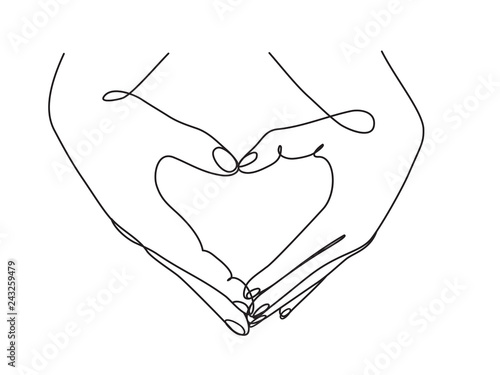 continuous line drawing of hands showing love sign