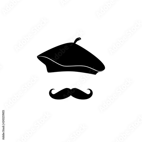 French man in beret, gentleman vector icon. 