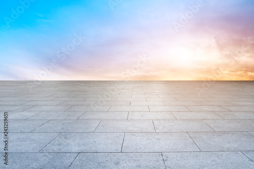 Empty square tiles and beautiful sky scenery