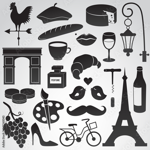 Paris, France vector icon set.