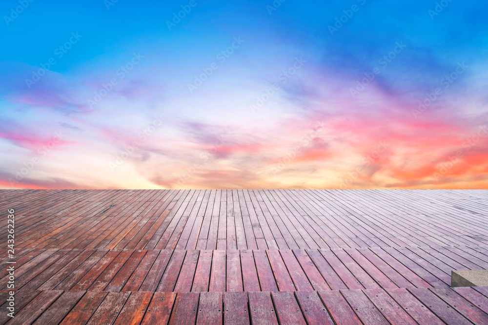 Empty square tiles and beautiful sky scenery Empty square tiles and beautiful sky scenery
