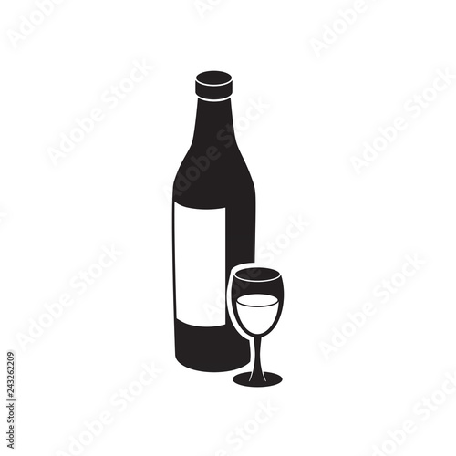Wine glass and bottle vector icon.