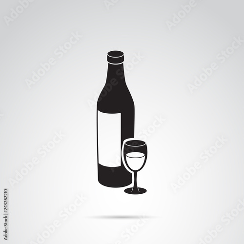 Wine bottle and glass vector icon.