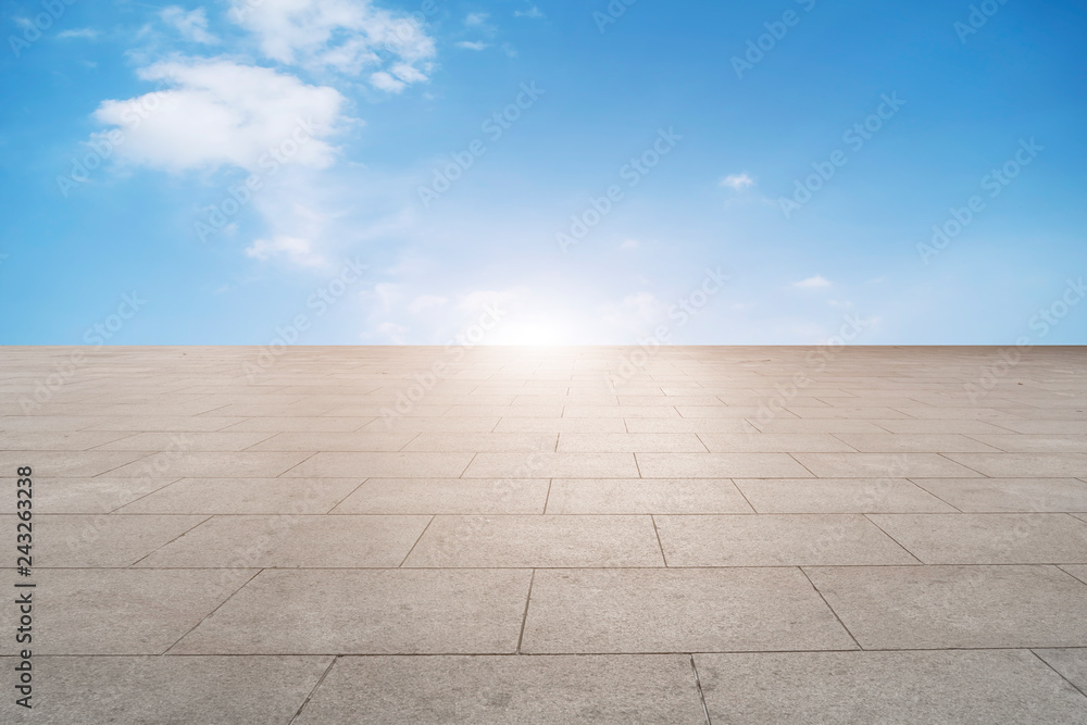 Empty square tiles and beautiful sky scenery