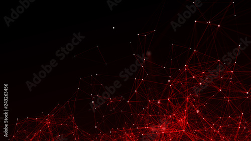 Abstract red polygonal space. Molecular structure and communication. Network connection structure. Big data digital background. 3d rendering.