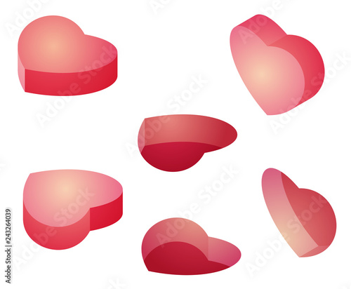 Set of cartoon heart shapes in isometric view on white background. Vector illustration.