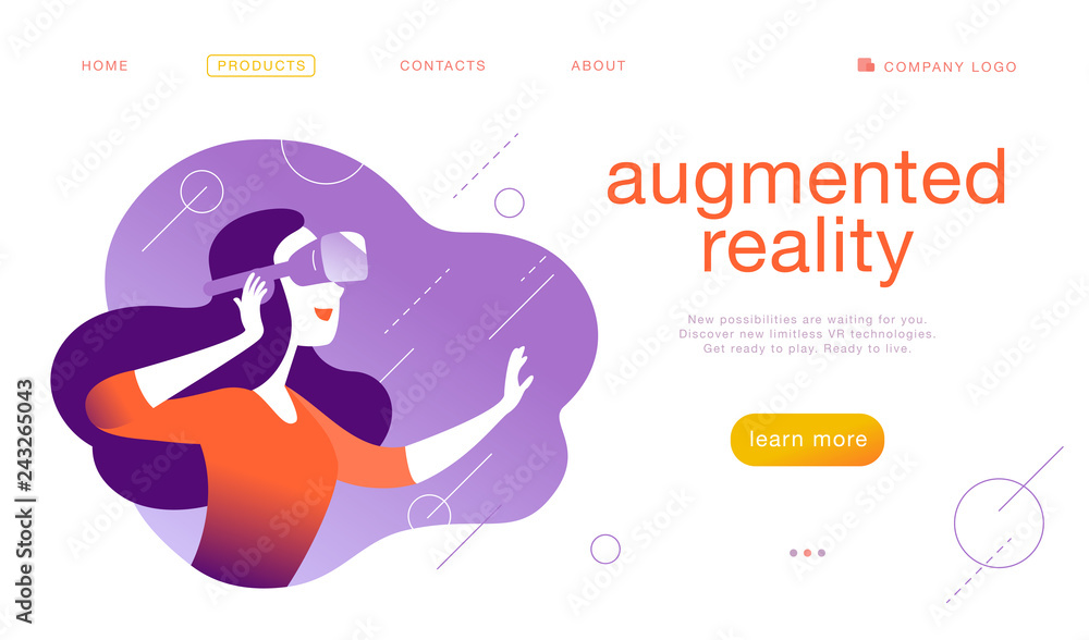 Vector landing page design template for new vr technology - woman in vr ...