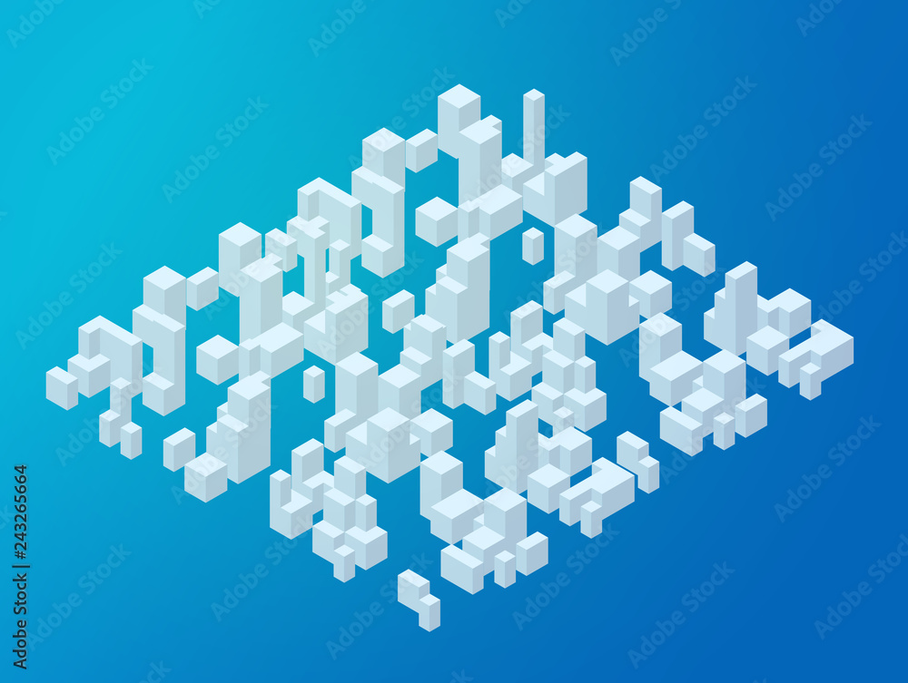 Abstract 3d isometric city map with clean white buildings silhouettes ...