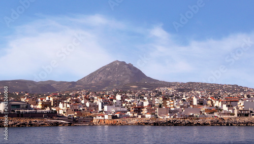 Greece, Crete, a view of the city of Heraklion and Mount Juktas known as Sleeping Zeus Mountain