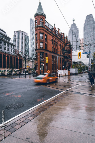 Flatiron Building of Toronto, Canada. Rainy day.