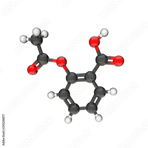 Aspirin drug model molecule. Isolated on white background.
