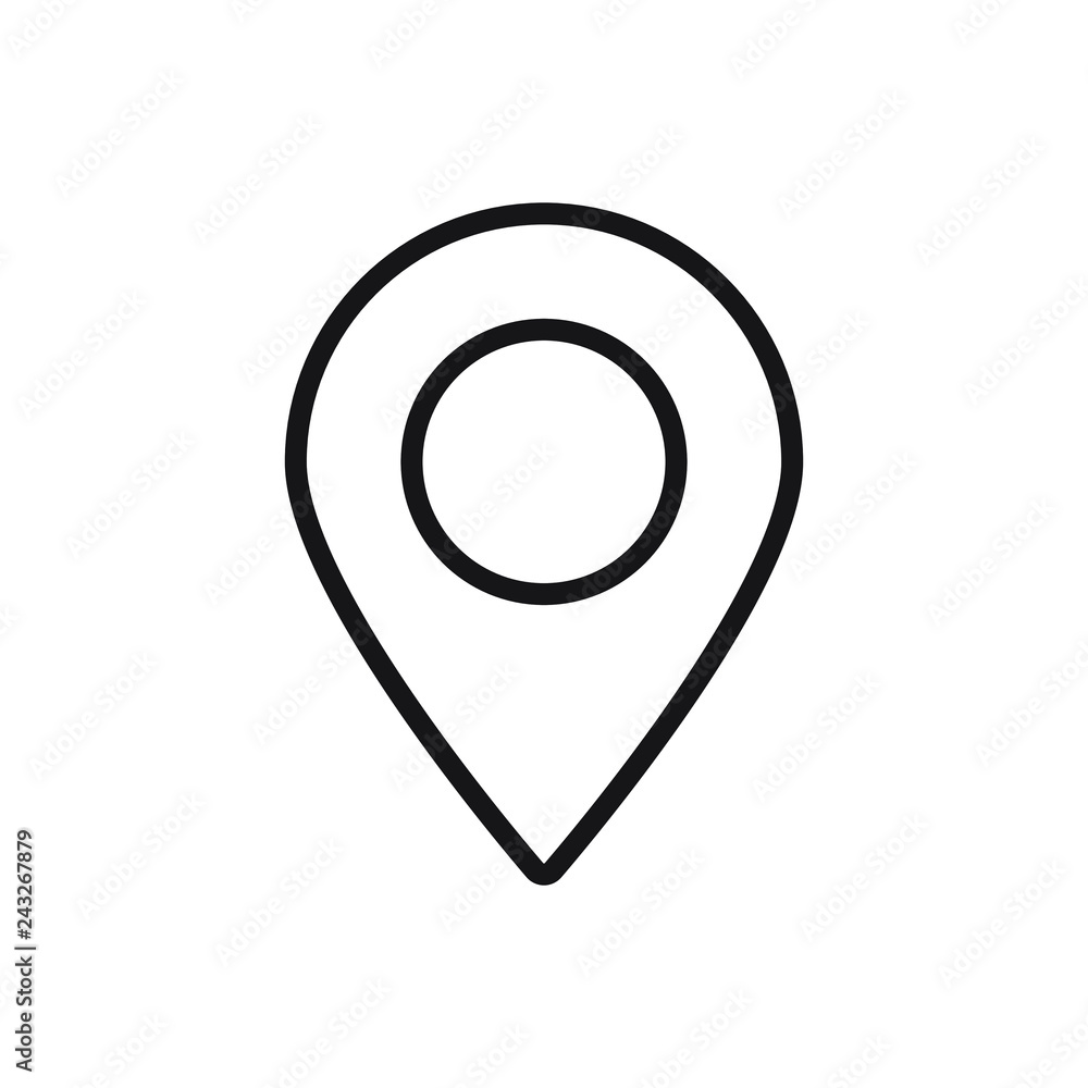 Maps pin thin line icon. Location vector illustration isolated on white. Map pointer outline style design Maps pin thin line icon. Location vector illustration isolated on white. Map pointer outline style design