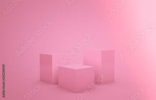 Abstract 3d composition. pastel pink podium backdrop for product display with geometric 3d cube. © mim.girl