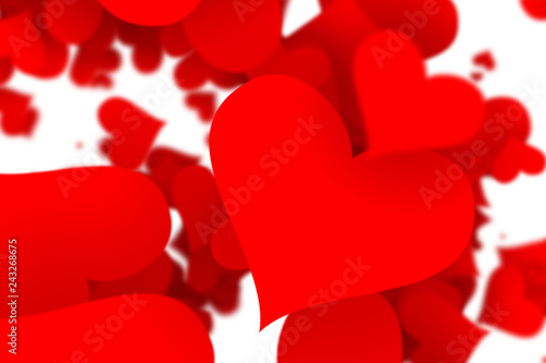 Magic blurry red color Valentine's Day Heart shapes illustration on white background.