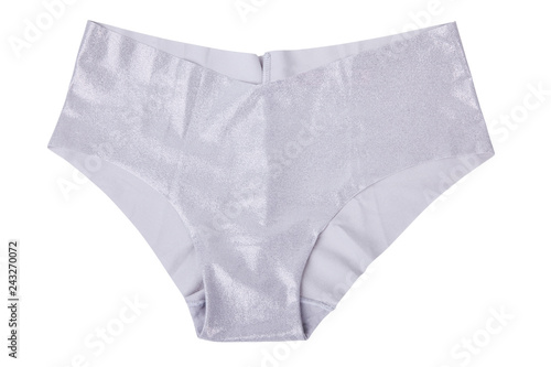 Woman underwear. Silver shimmering women panties isolated on white background