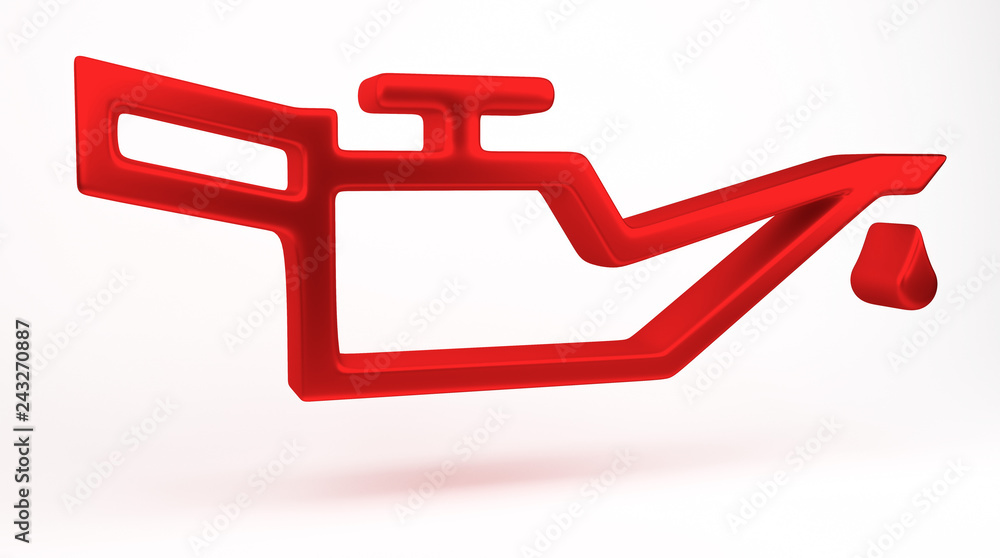 3D rendering. Red Oil Pressure Warning light symbol, dash board. Icon of auto spare parts lamp