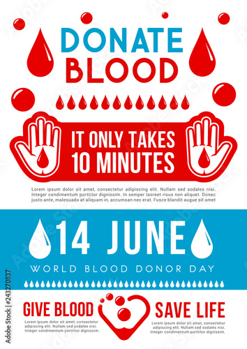 Blood donation medical poster with heart and drop