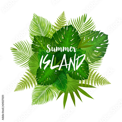 Tropical summer palm leaf and exotic plant poster