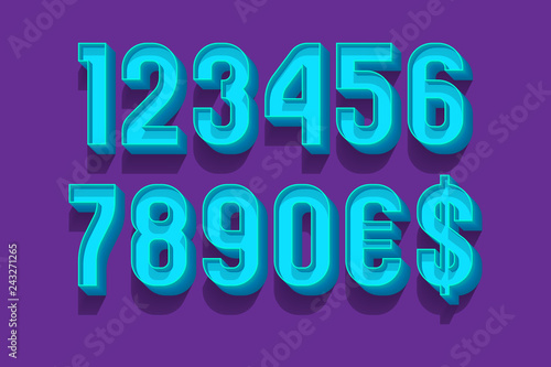 Classic volume numbers with currency signs in 3d retro style.