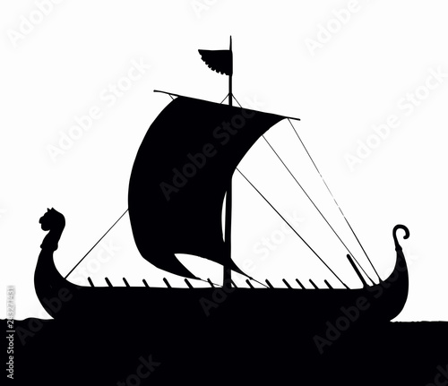 Ancient Viking ship. Vector drawing