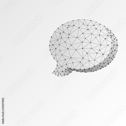 Dialogue Chat cloud. Wireframe digital 3d illustration. Low poly technology, devices, people communication concept on blue background. Abstract Raster polygonal origami style Social Network symbol