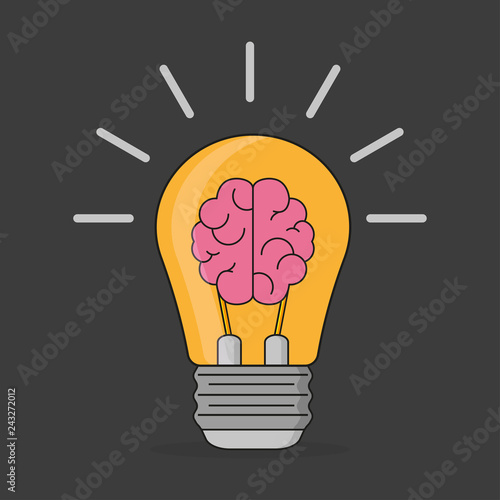Brain idea in flat style, stylish illustration on a black background